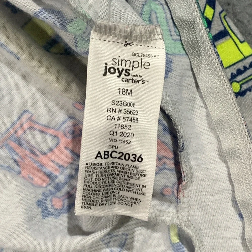 Simple Joys by‎ Carters 18M Gray Construction Vehicle Footed Pajama